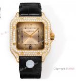 Full Diamond Cartier Santos THB Swiss Extra-Thin Watches Gold Gradient Dial